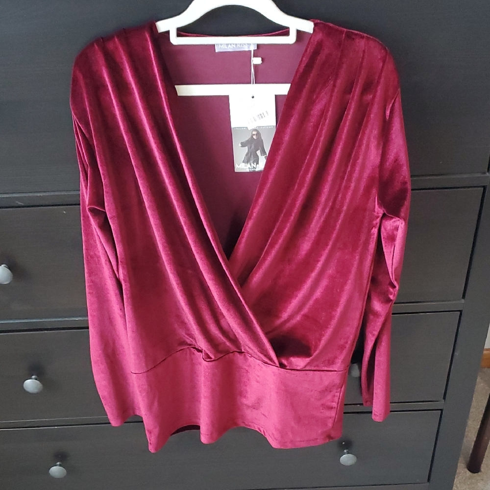 NWT Burgundy Velvet Long Sleeve Top